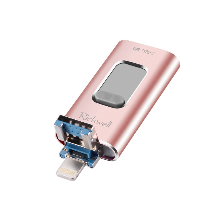 Richwell 3 in 1 32G Type-C + 8 Pin + USB 3.0 Metal Push-pull Flash Disk with OTG Function(Rose Gold) - U Disk & Card Reader by Richwell | Online Shopping South Africa | PMC Jewellery | Buy Now Pay Later Mobicred