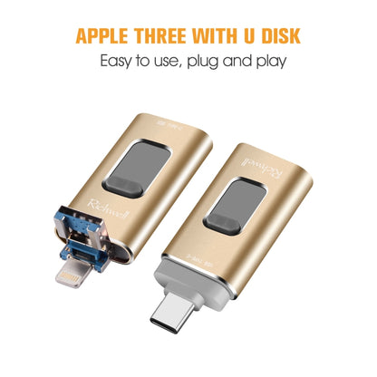 Richwell 3 in 1 32G Type-C + 8 Pin + USB 3.0 Metal Push-pull Flash Disk with OTG Function(Rose Gold) - U Disk & Card Reader by Richwell | Online Shopping South Africa | PMC Jewellery | Buy Now Pay Later Mobicred