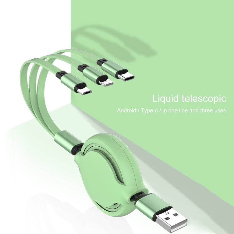 3.5A Liquid Silicone 3 in 1 USB to USB-C / Type-C + 8Pin + Micro USB Retractable Data Syn Charging Cable (Green) - Multifunction Cable by PMC Jewellery | Online Shopping South Africa | PMC Jewellery | Buy Now Pay Later Mobicred