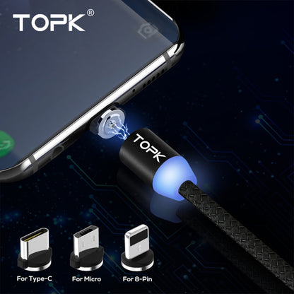 TOPK AM23 1m 2.1A Output USB to 8 Pin + USB-C / Type-C + Micro USB Mesh Braided Magnetic Charging Cable with LED Indicator(Black) - Charging Cable & Head by TOPK | Online Shopping South Africa | PMC Jewellery | Buy Now Pay Later Mobicred