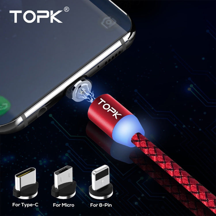 TOPK AM23 1m 2.1A Output USB to 8 Pin + USB-C / Type-C + Micro USB Mesh Braided Magnetic Charging Cable with LED Indicator(Red) - Charging Cable & Head by TOPK | Online Shopping South Africa | PMC Jewellery | Buy Now Pay Later Mobicred