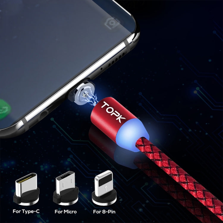 TOPK AM23 2m 2.1A Output USB to 8 Pin + USB-C / Type-C + Micro USB Mesh Braided Magnetic Charging Cable with LED Indicator(Red) - Charging Cable & Head by TOPK | Online Shopping South Africa | PMC Jewellery | Buy Now Pay Later Mobicred