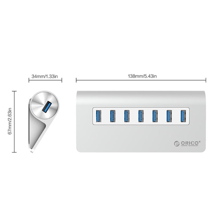ORICO M3H7-V1 Aluminum Alloy 7 USB 3.0 Ports HUB with 30W Power Adapter - free shipping - PMC Jewellery - Order now!