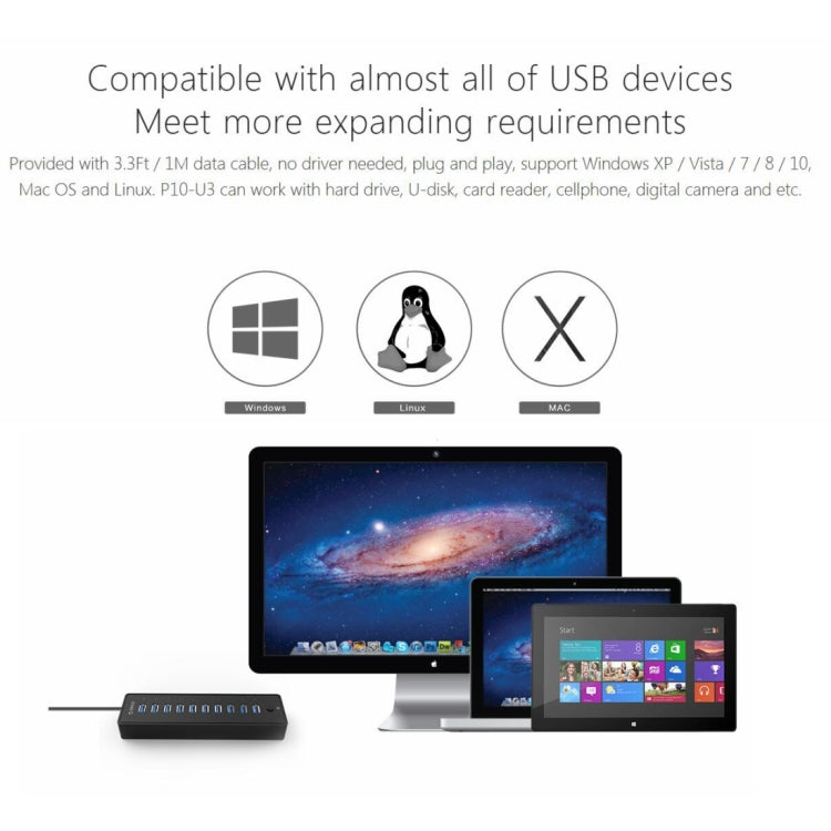 ORICO P10-U3-V1 10 USB 3.0 Ports HUB, Specification: US Plug - USB HUB by PMC Jewellery | Online Shopping South Africa | PMC Jewellery | Buy Now Pay Later Mobicred
