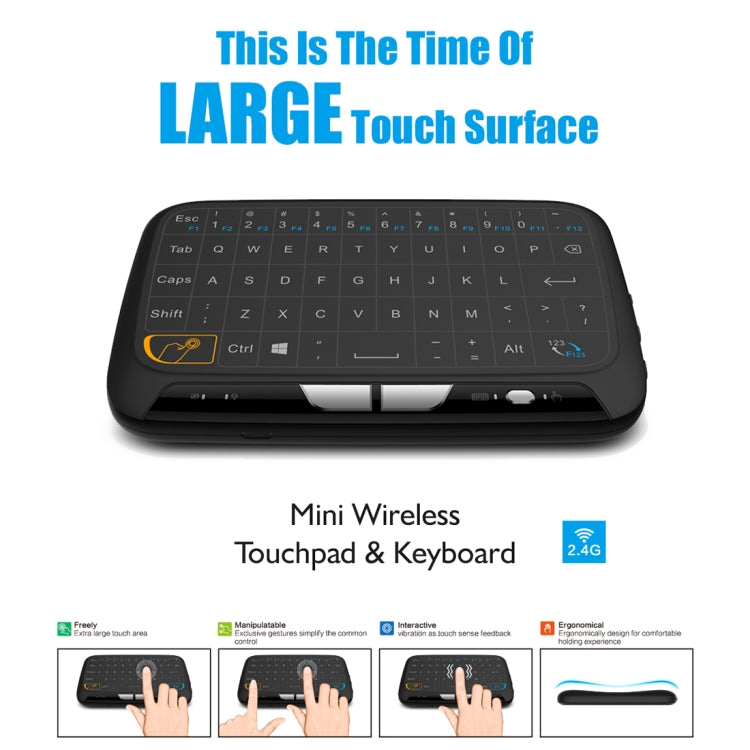 H18 2.4GHz Mini Wireless Air Mouse QWERTY Keyboard with Touchpad / Vibration for PC, TV(Black) - MINI PC Accessories & Gadgets by PMC Jewellery | Online Shopping South Africa | PMC Jewellery | Buy Now Pay Later Mobicred