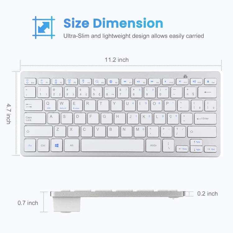 WB-8022 Ultra-thin Wireless Bluetooth Keyboard, Portuguese Keys(Silver) - Wireless Keyboard by PMC Jewellery | Online Shopping South Africa | PMC Jewellery | Buy Now Pay Later Mobicred