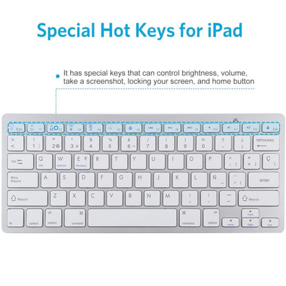 WB-8022 Ultra-thin Wireless Bluetooth Keyboard for iPad, Samsung, Huawei, Xiaomi, Tablet PCs or Smartphones, Spanish Keys(Silver) - Wireless Keyboard by PMC Jewellery | Online Shopping South Africa | PMC Jewellery | Buy Now Pay Later Mobicred