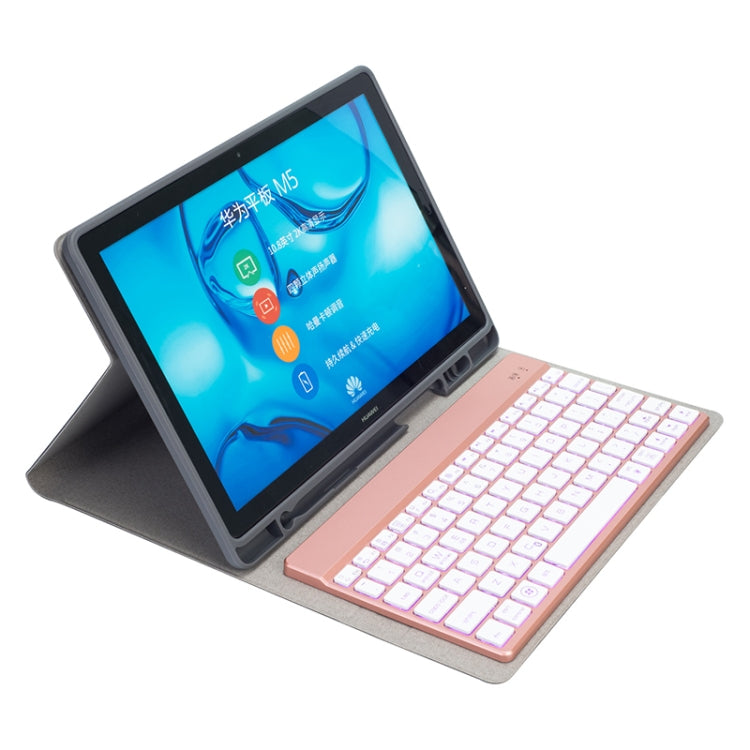 HW108A Detachable Magnetic Colorful Backlight Plastic Bluetooth Keyboard + Silk Pattern TPU Tablet Case for Huawei MediaPad M5 10.8 Pro / 10.8, with Pen Slot & Bracket(Pink) - Huawei Keyboard by PMC Jewellery | Online Shopping South Africa | PMC Jewellery