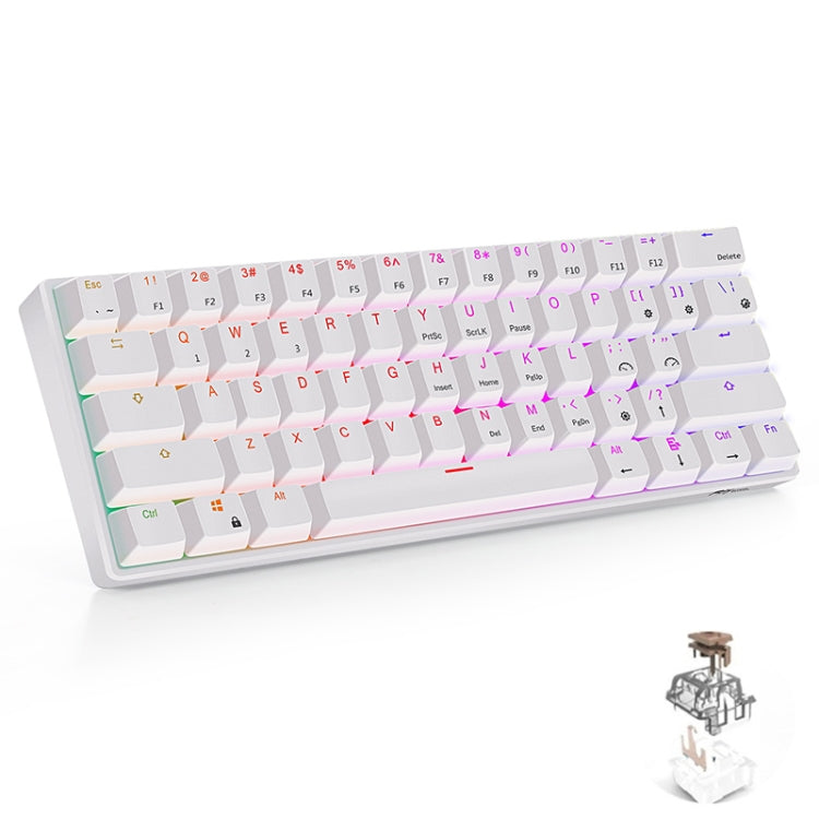 RK61 61 Keys Bluetooth / 2.4G Wireless / USB Wired Three Modes Brown Switch Tablet Mobile Gaming Mechanical Keyboard with RGB Backlight, Cable Length: 1.5m (White) - Wired Keyboard by PMC Jewellery | Online Shopping South Africa | PMC Jewellery | Buy Now Pay Later Mobicred