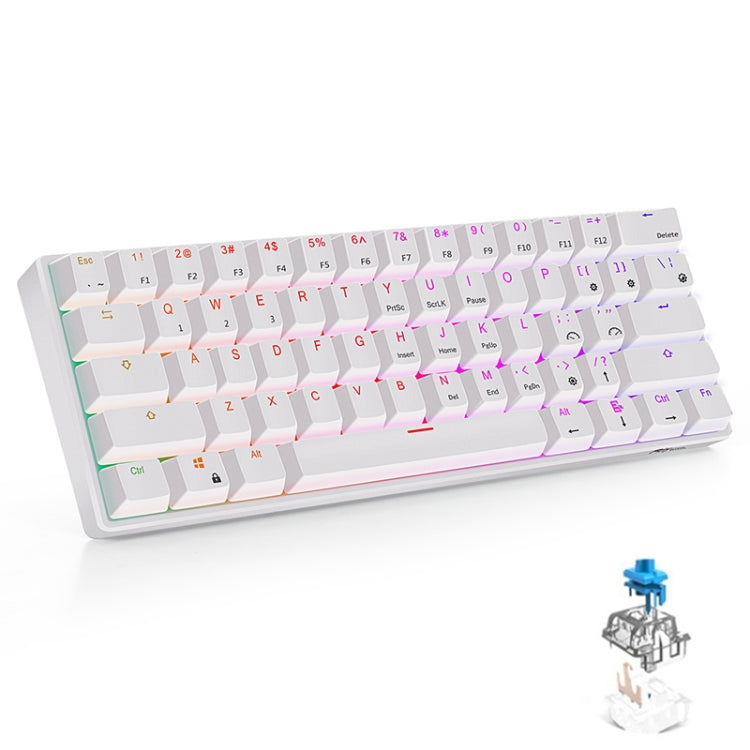 RK61 61 Keys Bluetooth / 2.4G Wireless / USB Wired Three Modes Blue Switch Tablet Mobile Gaming Mechanical Keyboard with RGB Backlight, Cable Length: 1.5m (White) - Wired Keyboard by PMC Jewellery | Online Shopping South Africa | PMC Jewellery | Buy Now Pay Later Mobicred