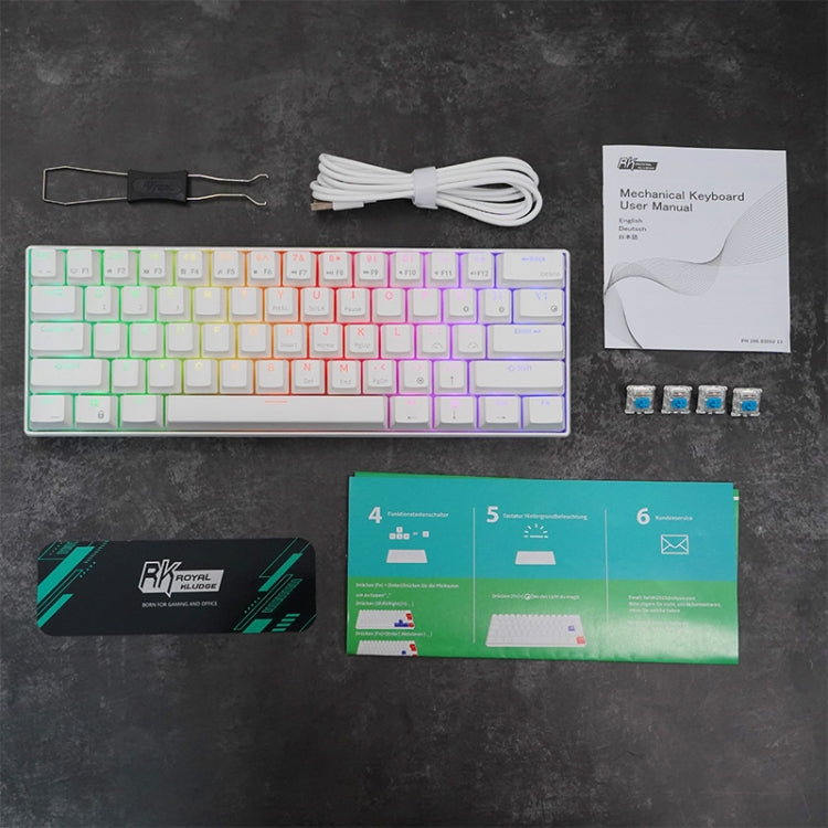 RK61 61 Keys Bluetooth / 2.4G Wireless / USB Wired Three Modes Blue Switch Tablet Mobile Gaming Mechanical Keyboard with RGB Backlight, Cable Length: 1.5m (White) - Wired Keyboard by PMC Jewellery | Online Shopping South Africa | PMC Jewellery | Buy Now Pay Later Mobicred