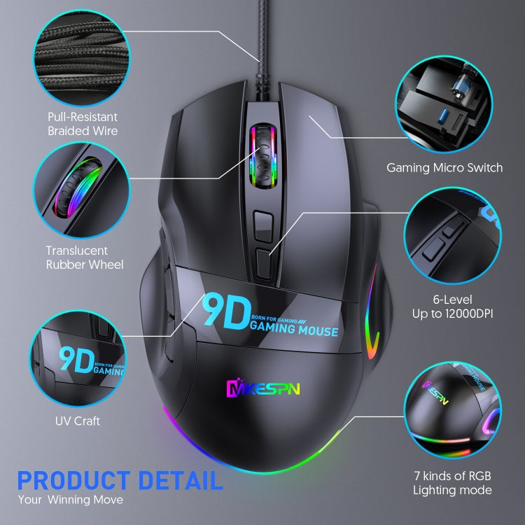 MKESPN X10 9-Buttons RGB Wired Macro Definition Gaming Mouse - free shipping - PMC Jewellery - Order now!