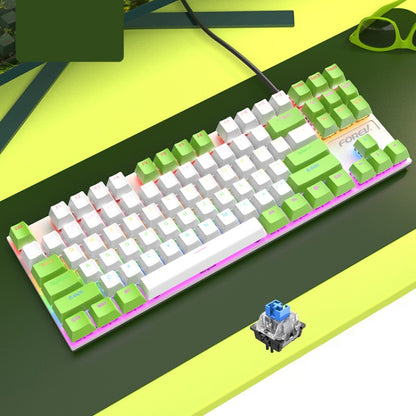 FOREV FV-301 87-keys Blue Axis Mechanical Gaming Keyboard, Cable Length: 1.6m(White + Green) - Wired Keyboard by PMC Jewellery | Online Shopping South Africa | PMC Jewellery | Buy Now Pay Later Mobicred