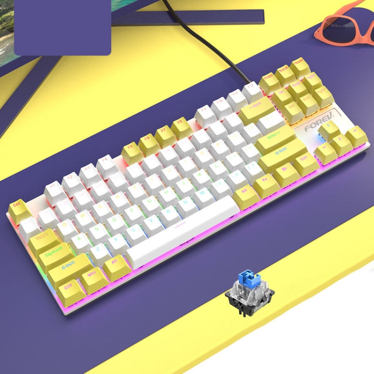 FOREV FV-301 87-keys Blue Axis Mechanical Gaming Keyboard, Cable Length: 1.6m(Yellow + White) - Wired Keyboard by PMC Jewellery | Online Shopping South Africa | PMC Jewellery | Buy Now Pay Later Mobicred