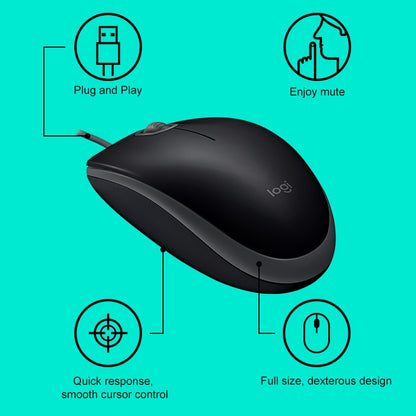 Logitech M110 1000DPI Wired Mouse USB Silent Mouse (Black) - Wired Mice by Logitech | Online Shopping South Africa | PMC Jewellery | Buy Now Pay Later Mobicred