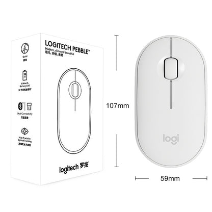 Logitech Pebble Cobblestone Shape Thin 3-keys 1000DPI Mute Wireless Bluetooth Optical Mouse, Wireless Range: 10m (White) - Wireless Mice by Logitech | Online Shopping South Africa | PMC Jewellery | Buy Now Pay Later Mobicred