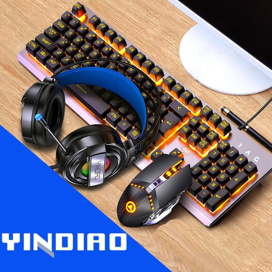 YINDIAO K002 USB Wired Mechanical Feel Orange Backlight Keyboard + Optical Mouse + Headset Set(Black) - Wired Keyboard by YINDIAO | Online Shopping South Africa | PMC Jewellery | Buy Now Pay Later Mobicred