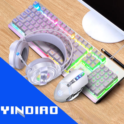 YINDIAO K002 USB Wired Mechanical Feel RGB Backlight Keyboard + Optical Mouse + Headset Set(White) - Wired Keyboard by YINDIAO | Online Shopping South Africa | PMC Jewellery | Buy Now Pay Later Mobicred