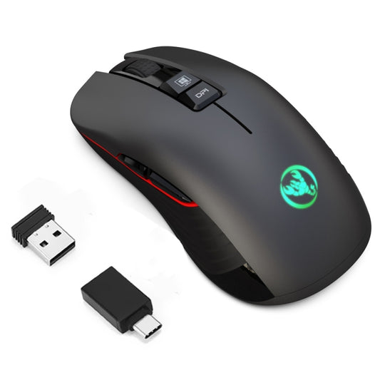 HXSJ T30 2.4GHz 8-key USB Rechargeable Colorful Glowing 3600DPI Four-speed Adjustable Wireless Optical Mute Gaming Mouse for Desktop Computers / Laptops, with USB-C / Type-C Adapter - Wireless Mice by HXSJ | Online Shopping South Africa | PMC Jewellery | Buy Now Pay Later Mobicred