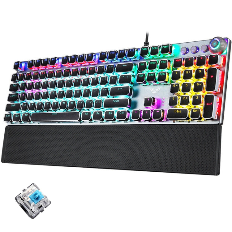 AULA F2088 108 Keys Mixed Light Plating Punk Mechanical Blue Switch Wired USB Gaming Keyboard with Metal Button(Silver) - free shipping - PMC Jewellery - Order now!