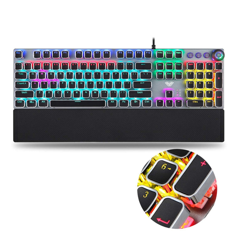 AULA F2088 108 Keys Mixed Light Plating Punk Mechanical Blue Switch Wired USB Gaming Keyboard with Metal Button(Silver) - free shipping - PMC Jewellery - Order now!