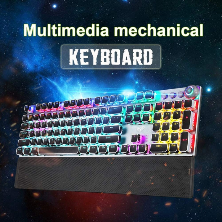 AULA F2088 108 Keys Mixed Light Plating Punk Mechanical Blue Switch Wired USB Gaming Keyboard with Metal Button(Silver) - free shipping - PMC Jewellery - Order now!