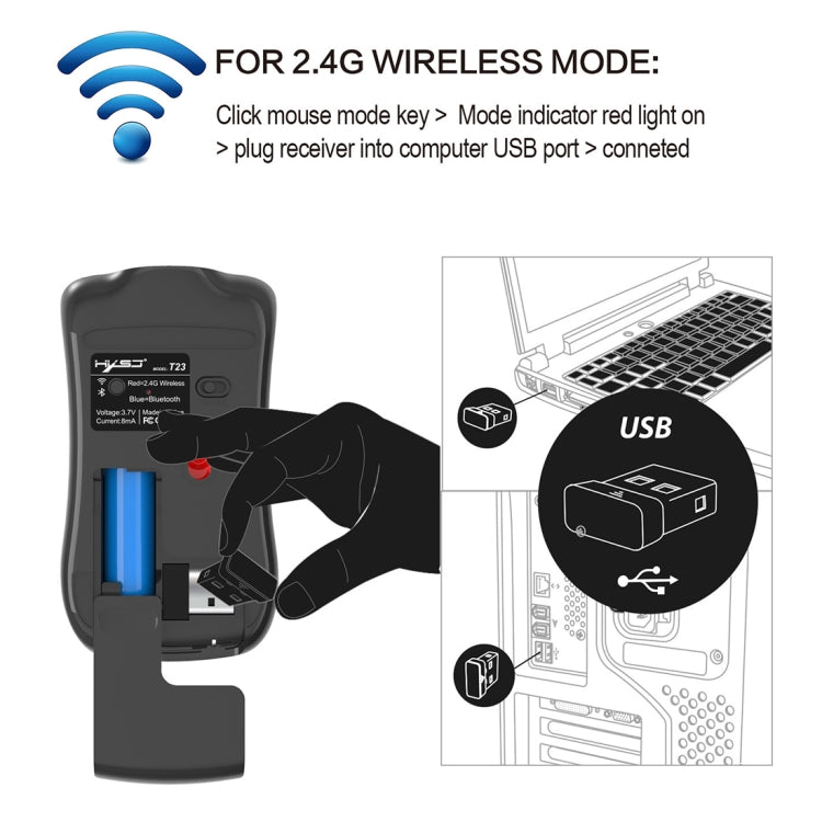 HXSJ T23 Bluetooth + 2.4GHz Wireless Dual Modes 4-Keys 1600 DPI Adjustable Ergonomics Optical Mouse - Wireless Mice by HXSJ | Online Shopping South Africa | PMC Jewellery | Buy Now Pay Later Mobicred