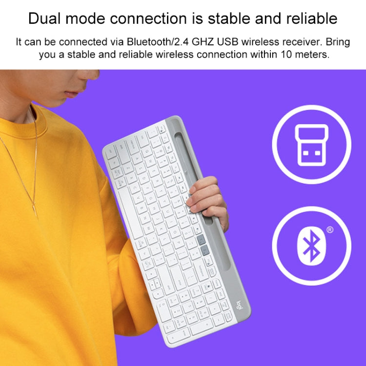 Logitech K580 Dual Modes Thin and Light Multi-device Wireless Keyboard with Phone Holder (White) - Wireless Keyboard by Logitech | Online Shopping South Africa | PMC Jewellery | Buy Now Pay Later Mobicred