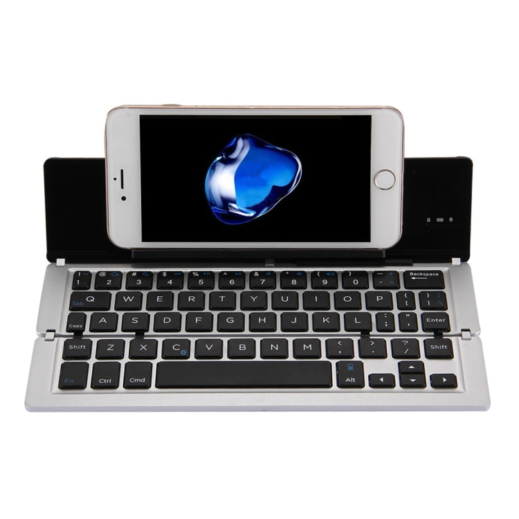 F18 Ultra-slim Rechargeable Foldable 58 Keys Bluetooth Wireless Keyboard with Holder (Silver) - Wireless Keyboard by PMC Jewellery | Online Shopping South Africa | PMC Jewellery | Buy Now Pay Later Mobicred