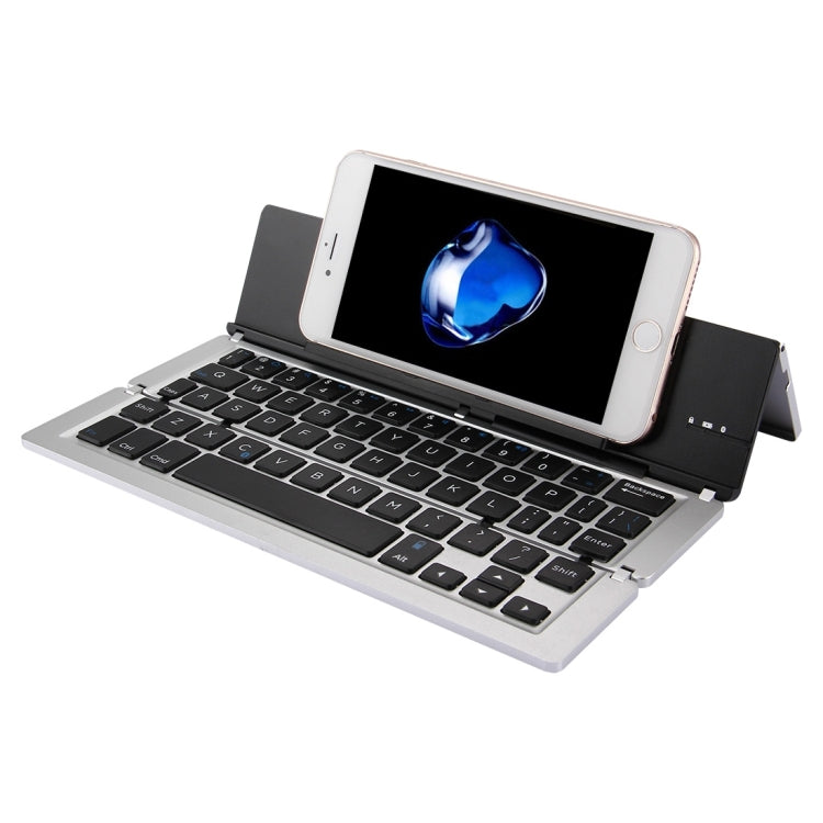 F18 Ultra-slim Rechargeable Foldable 58 Keys Bluetooth Wireless Keyboard with Holder (Silver) - Wireless Keyboard by PMC Jewellery | Online Shopping South Africa | PMC Jewellery | Buy Now Pay Later Mobicred