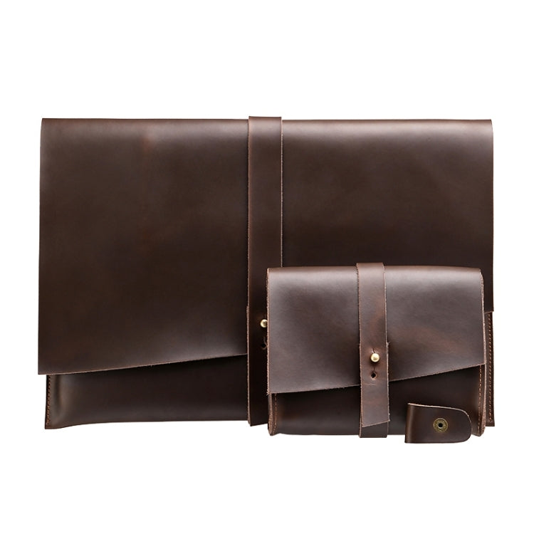 Universal Genuine Leather Business Power Adapter Laptop Tablet Bag with Cable Winder, For 15.4 inch and Below Macbook, Samsung, Lenovo, Sony, DELL Alienware, CHUWI, ASUS, HP(Coffee) - 15 inch by PMC TechLife | Online Shopping South Africa | PMC TechLife | Buy Now Pay Later Mobicred
