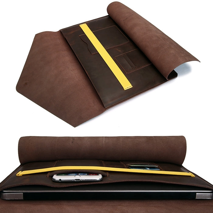 Universal Genuine Leather Business Laptop Tablet Bag, For 15.4 inch and Below Macbook, Samsung, Lenovo, Sony, DELL Alienware, CHUWI, ASUS, HP(Yellow) - 15 inch by PMC TechLife | Online Shopping South Africa | PMC TechLife | Buy Now Pay Later Mobicred