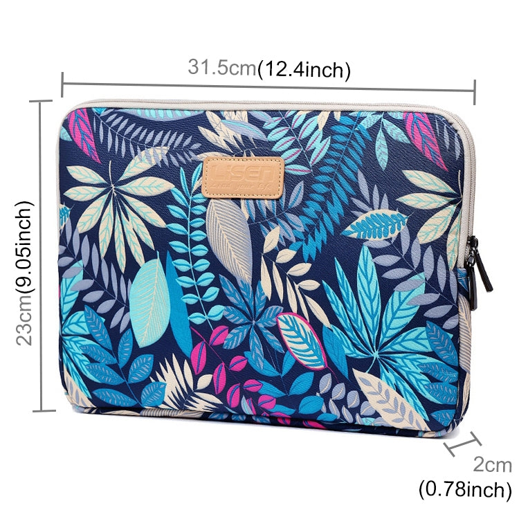 Lisen 12 inch Sleeve Case Colorful Leaves Zipper Briefcase Carrying Bag for iPad, Macbook, Samsung, Lenovo, Sony, DELL Alienware, CHUWI, ASUS, HP, 12 inch and Below Laptops / Tablets(Blue) - 12.1 inch by PMC Jewellery | Online Shopping South Africa | PMC Jewellery | Buy Now Pay Later Mobicred