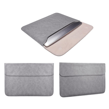 PU01S PU Leather Horizontal Invisible Magnetic Buckle Laptop Inner Bag for 14.1 inch laptops (Grey) - 14.1 inch by PMC Jewellery | Online Shopping South Africa | PMC Jewellery | Buy Now Pay Later Mobicred