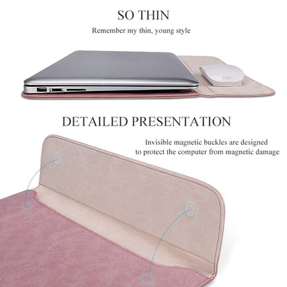 PU01S PU Leather Horizontal Invisible Magnetic Buckle Laptop Inner Bag for 15.4 inch laptops, with Small Bag (Pink) - 15 inch by PMC Jewellery | Online Shopping South Africa | PMC Jewellery | Buy Now Pay Later Mobicred