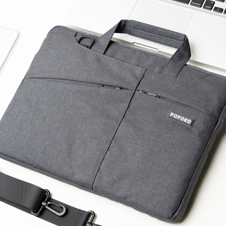 POFOKO A520 Series 14-15.4 inch Multi-functional Laptop Handbag with Trolley Case Belt (Grey) - 14.1 inch by POFOKO | Online Shopping South Africa | PMC Jewellery | Buy Now Pay Later Mobicred