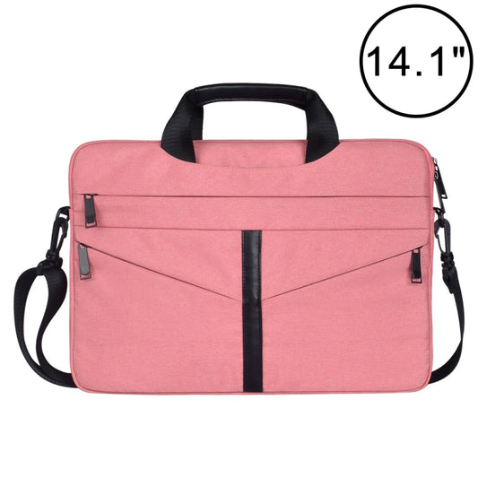 14.1 inch Breathable Wear-resistant Fashion Business Shoulder Handheld Zipper Laptop Bag with Shoulder Strap (Pink) - 14.1 inch by PMC Jewellery | Online Shopping South Africa | PMC Jewellery | Buy Now Pay Later Mobicred