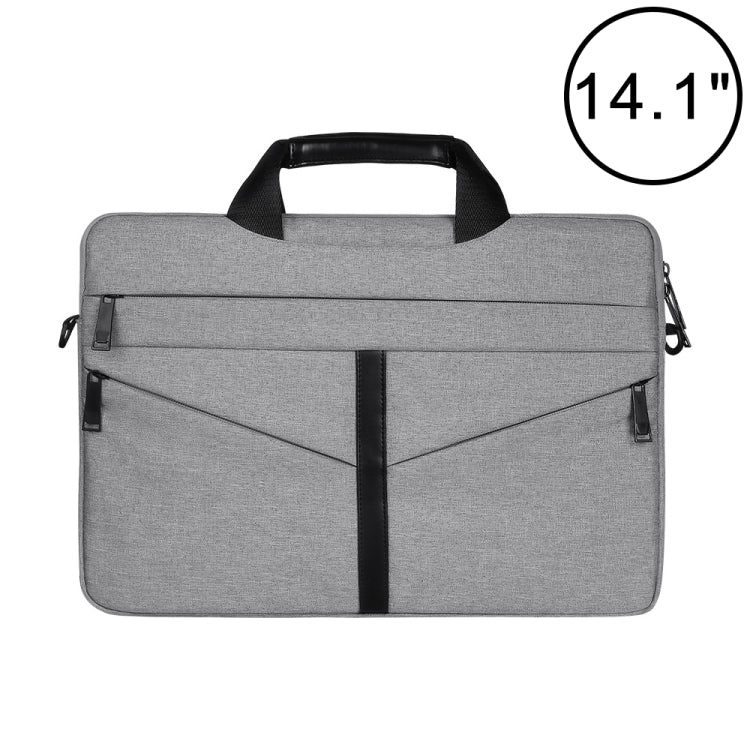 14.1 inch Breathable Wear-resistant Fashion Business Shoulder Handheld Zipper Laptop Bag with Shoulder Strap (Light Grey) - 14.1 inch by PMC Jewellery | Online Shopping South Africa | PMC Jewellery | Buy Now Pay Later Mobicred