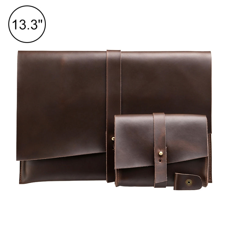 Universal Genuine Leather Business Power Adapter Laptop Tablet Bag with Cable Winder, For 13 inch and Below Macbook, Samsung, Lenovo, Sony, DELL Alienware, CHUWI, ASUS, HP (Coffee) - 13.3 inch by PMC TechLife | Online Shopping South Africa | PMC TechLife | Buy Now Pay Later Mobicred