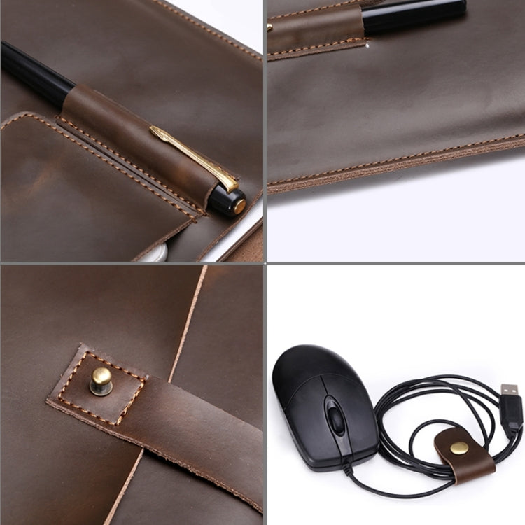Universal Genuine Leather Business Power Adapter Laptop Tablet Bag with Cable Winder, For 15 inch and Below Macbook, Samsung, Lenovo, Sony, DELL Alienware, CHUWI, ASUS, HP (Wine Red) - 13.3 inch by PMC TechLife | Online Shopping South Africa | PMC TechLife | Buy Now Pay Later Mobicred