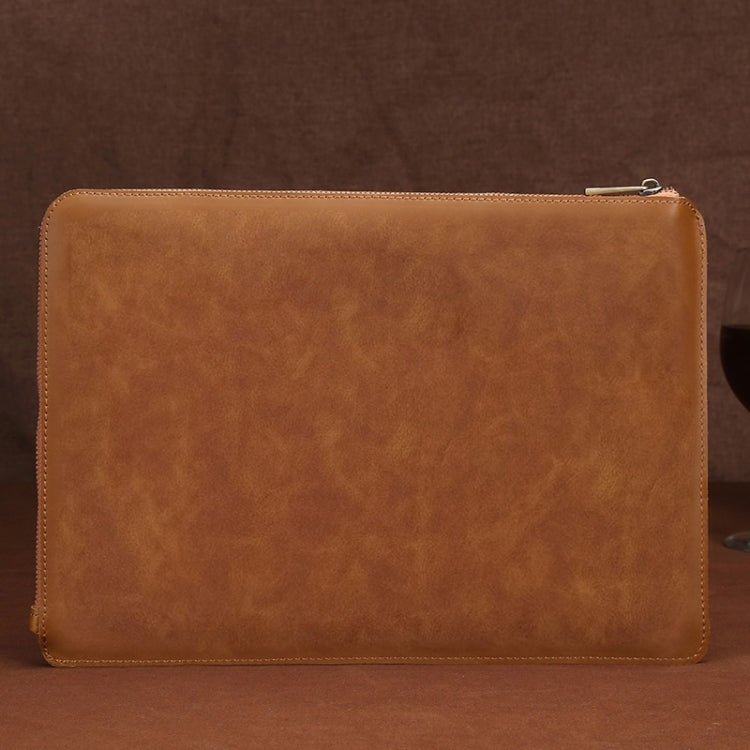 11.6 inch Genuine Leather Zipper Laptop Tablet Bag, For Macbook, Samsung, Lenovo, Sony, DELL Alienware, CHUWI, ASUS, HP 11.6 inch and Below Laptop (Brown) - 10 - 11 inch by PMC TechLife | Online Shopping South Africa | PMC TechLife | Buy Now Pay Later Mobicred