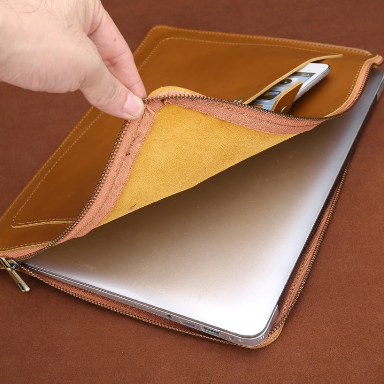 11.6 inch Genuine Leather Zipper Laptop Tablet Bag, For Macbook, Samsung, Lenovo, Sony, DELL Alienware, CHUWI, ASUS, HP 11.6 inch and Below Laptop (Brown) - 10 - 11 inch by PMC TechLife | Online Shopping South Africa | PMC TechLife | Buy Now Pay Later Mobicred