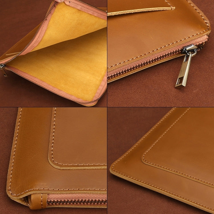 11.6 inch Genuine Leather Zipper Laptop Tablet Bag, For Macbook, Samsung, Lenovo, Sony, DELL Alienware, CHUWI, ASUS, HP 11.6 inch and Below Laptop (Brown) - 10 - 11 inch by PMC TechLife | Online Shopping South Africa | PMC TechLife | Buy Now Pay Later Mobicred