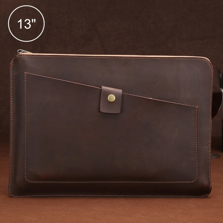 Universal Genuine Leather Business Zipper Laptop Tablet Bag For 13 inch and Below(Coffee) - 15 inch by PMC TechLife | Online Shopping South Africa | PMC TechLife | Buy Now Pay Later Mobicred