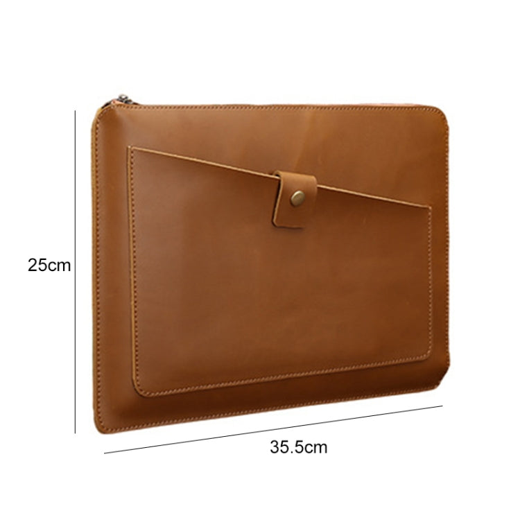 Universal Genuine Leather Business Zipper Laptop Tablet Bag For 15 inch and Below(Coffee) - 15 inch by PMC TechLife | Online Shopping South Africa | PMC TechLife | Buy Now Pay Later Mobicred