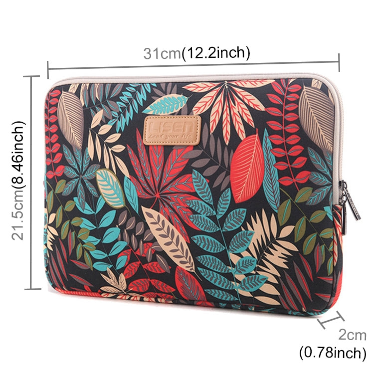Lisen 11.6 inch Sleeve Case Colorful Leaves Zipper Briefcase Carrying Bag (Black) - Other by PMC TechLife | Online Shopping South Africa | PMC TechLife | Buy Now Pay Later Mobicred