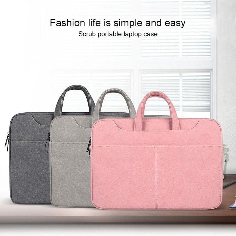 ST06S Waterproof PU Leather Zipper Hidden Portable Strap One-shoulder Handbag for 13.3 inch Laptops, with Magic Stick & Suitcase Belt (Light Grey) - 13.3 inch by PMC TechLife | Online Shopping South Africa | PMC TechLife | Buy Now Pay Later Mobicred