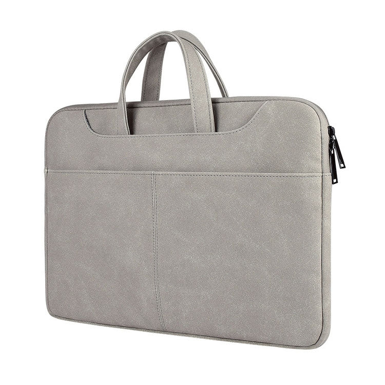 ST06S Waterproof PU Leather Zipper Hidden Portable Strap One-shoulder Handbag for 14.1 inch Laptops, with Magic Stick & Suitcase Belt (Light Grey) - 14.1 inch by PMC TechLife | Online Shopping South Africa | PMC TechLife | Buy Now Pay Later Mobicred