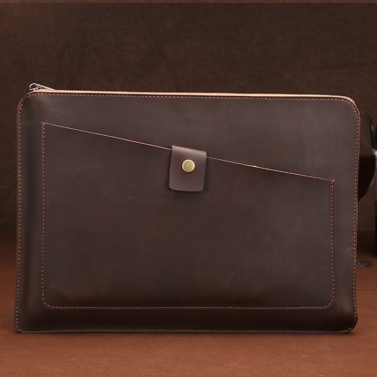 Universal Genuine Leather Business Zipper Laptop Tablet Bag For 12 inch and Below(Coffee) - 12.1 inch by PMC TechLife | Online Shopping South Africa | PMC TechLife | Buy Now Pay Later Mobicred