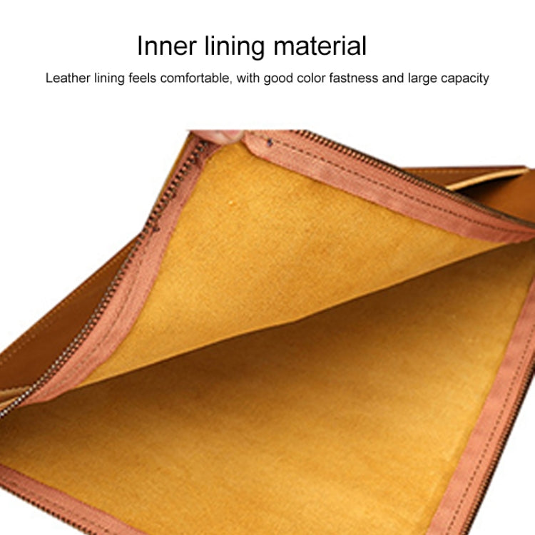 Universal Genuine Leather Business Zipper Laptop Tablet Bag For 12 inch and Below(Coffee) - 12.1 inch by PMC TechLife | Online Shopping South Africa | PMC TechLife | Buy Now Pay Later Mobicred